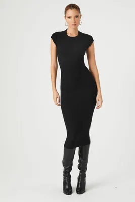 Women's Twisted Sweater Midi Dress in Black Small