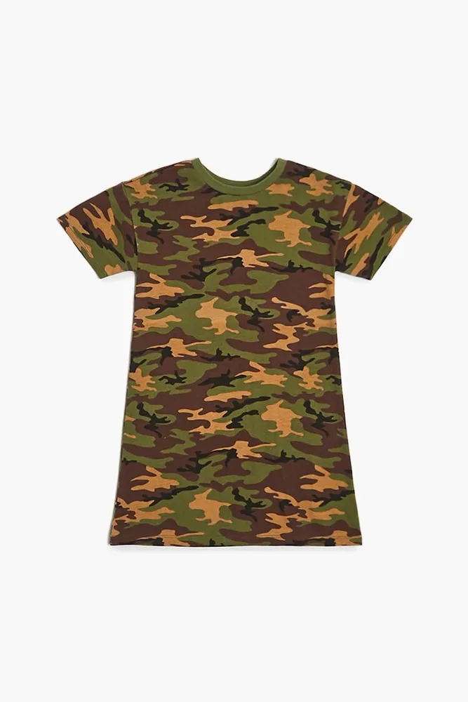 Girls Camo Print T-Shirt Dress (Kids) in Green, 13/14