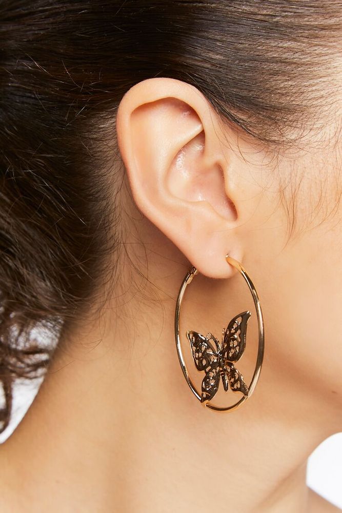 Women's Butterfly Hoop Earrings in Gold