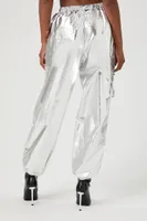 Women's Metallic Cargo Joggers in Silver Large