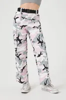 Women's Camo Print Cargo Pants in Pink Medium