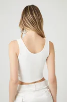 Women's Eyelet Cropped Tank Top in White Large