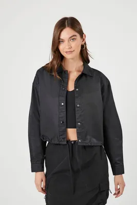 Women's Cropped Coach Jacket in Black Large