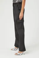 Women's Satin Cargo Pants Black