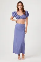 Women's Pin Dot Crop Top & Maxi Skirt Set in Blue Large