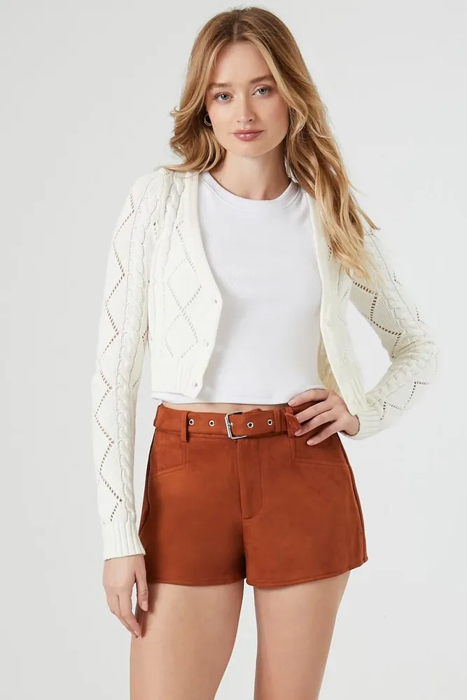 Women's Faux Suede Belted Shorts in Chestnut Medium