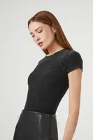 Women's Glitter Knit Crew T-Shirt Bodysuit in Black, XL