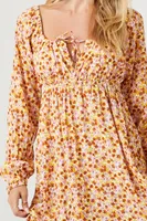 Women's Floral Print Mini Dress in Rust Medium