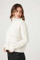 Women's Cable Knit Turtleneck Sweater in Cream Large