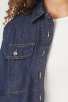 Women's Cropped Raw-Cut Denim Shirt in Dark Denim Large