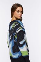 Women's Fuzzy Marble Print Sweater in Black Small