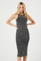 Women's Rhinestone Midi Bodycon Tank Dress in Black Large