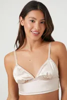 Women's Satin Longline Triangle Bralette in Champagne, XL