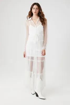 Women's Sheer Tiered Maxi Dress in White Small