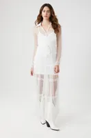 Women's Sheer Tiered Maxi Dress in White, XS