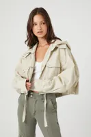 Women's Hooded Drawstring Twill Jacket in Tan Medium