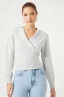 Women's Tie-Back Wrap Sweater in Heather Grey Small