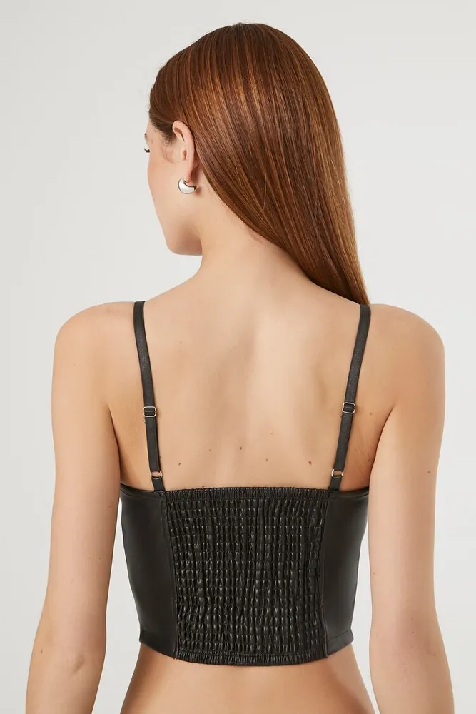 Women's Faux Leather Cropped Cami in Black, XL