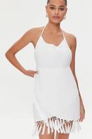 Women's Tassel-Trim Halter Mini Dress in White Small