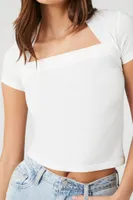 Women's Cropped Combo T-Shirt in White, XS