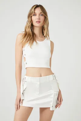 Women's Eyelet Cropped Tank Top in White Medium