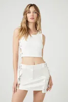 Women's Eyelet Cropped Tank Top in White, XS