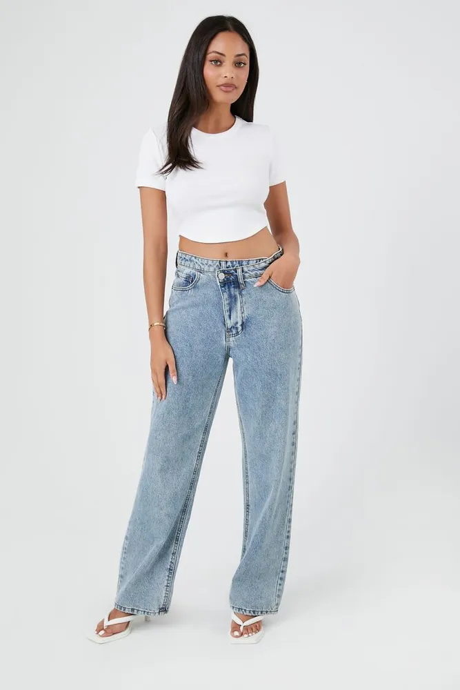 Women's Ribbed Curved-Hem Baby T-Shirt in White, XL