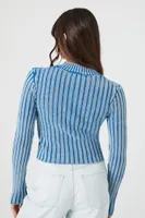 Women's Ribbed Knit Zip-Up Sweater in Dusty Blue Small