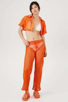 Women's Sheer Mesh Flare Pants in Sunset Small