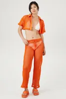 Women's Sheer Mesh Flare Pants in Sunset Small