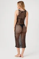 Women's Netted Swim Cover-Up Dress in Black Large