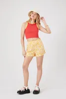 Women's Tropical Leaf Pull-On Shorts in Yellow Medium