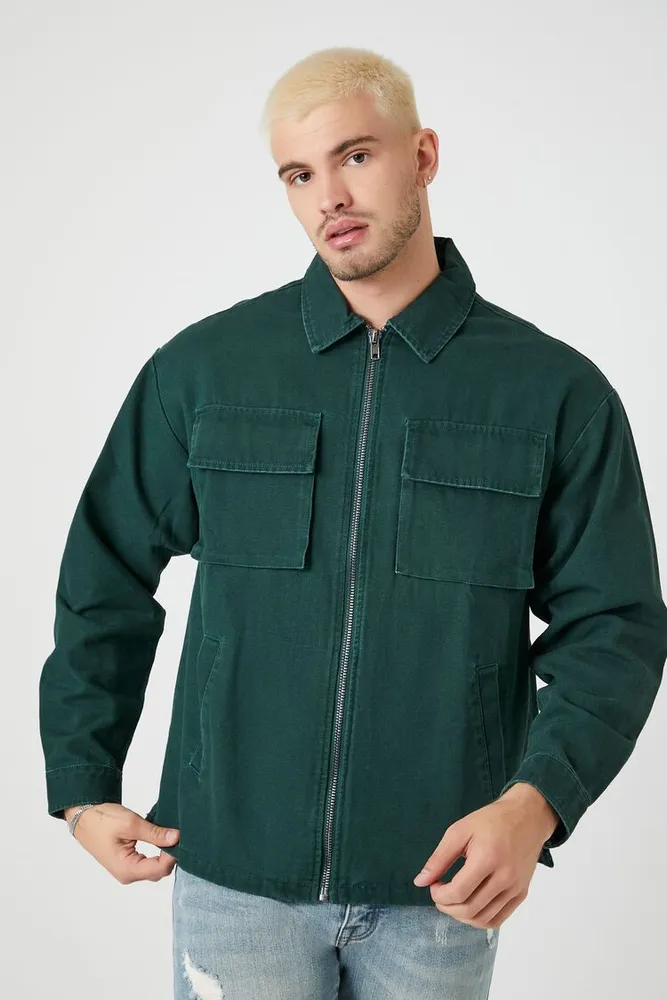 Men Zip-Up Cargo Jacket in Sea Green, XXL