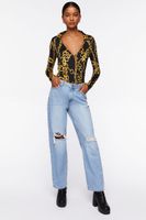 Women's Chain Print Bodysuit in Black/Gold Large