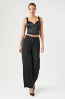 Women's Satin Wide-Leg Pants in Black Medium