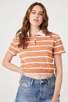 Women's Striped Cropped Polo Shirt