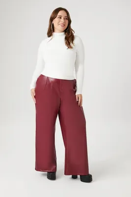 Women's Faux Leather Trouser Pants in Maroon, 1X