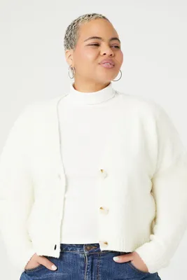 Women's Button-Front Cardigan Sweater in Vanilla, 3X
