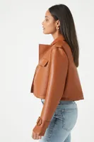 Women's Cropped Faux Leather Jacket in Brown Small