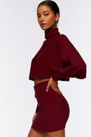 Women's Ribbed Sweater & Mini Skirt Set in Merlot Large