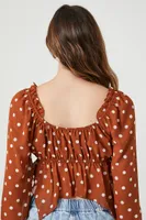 Women's Chiffon Polka Dot Top in Rust Large