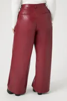 Women's Faux Leather Trouser Pants in Maroon, 3X