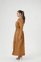 Women's Long-Sleeve Maxi Shirt Dress in Cigar Large