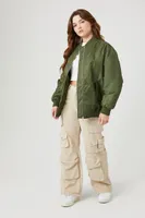 Women's Zip-Up Bomber Jacket in Olive, XL