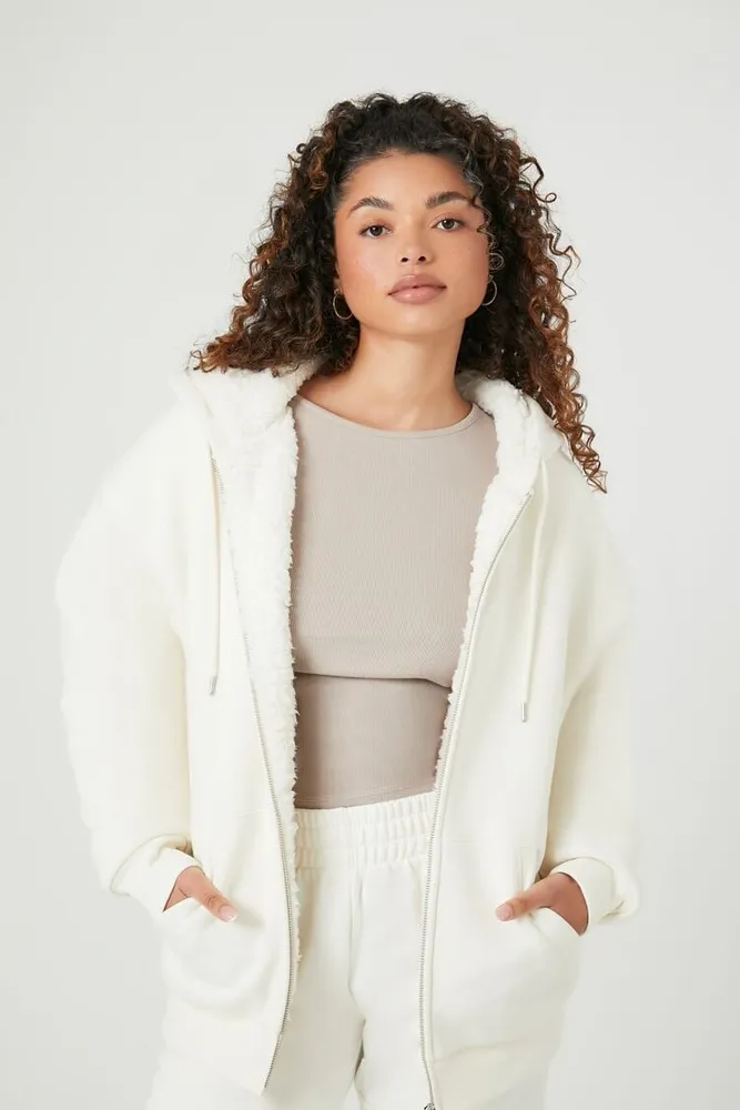 Women's Faux Shearling-Trim Hooded Jacket in Vanilla Small