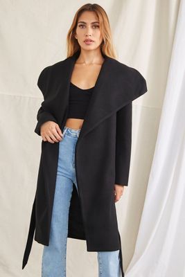Women's Belted Duster Coat in Black Large