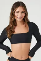 Women's Long-Sleeve Bikini Top in Black Small