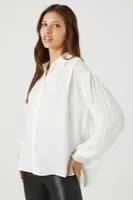 Women's Billowy Pleated Shirt in White Large