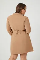 Women's Belted Blazer Mini Dress in Tan, 3X