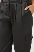 Women's Satin Cargo Pants Black